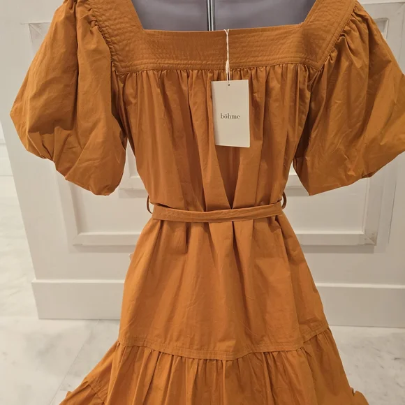 bohme Rust Orange Tiered Puff-Sleeve Cotton Maxi Dress - Picture 4 of 5